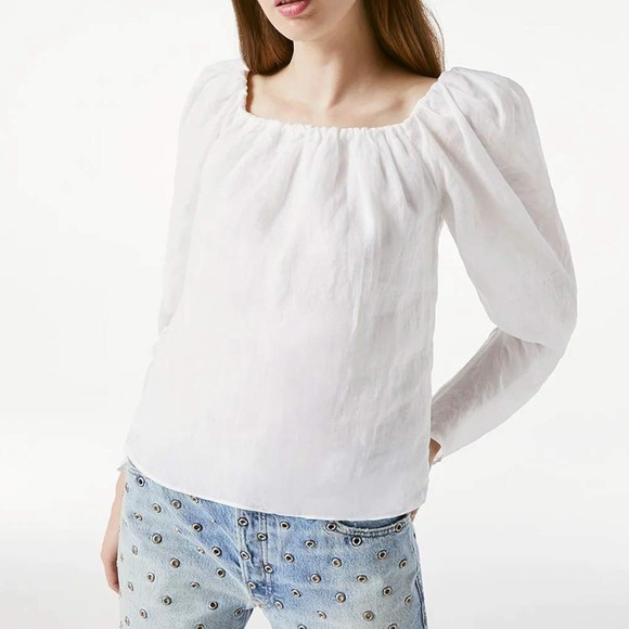 FRAME Off the Shoulder Billow Top White Long Sleeve Peasant Blouse Small - Picture 1 of 14